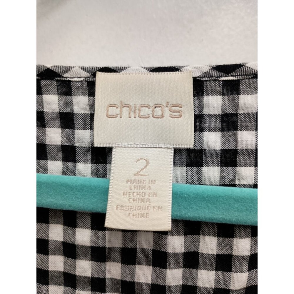 Chicos‎ Womens BOHO Cottagecore Top Large Black White Gingham Bell Sleeve - Picture 3 of 6